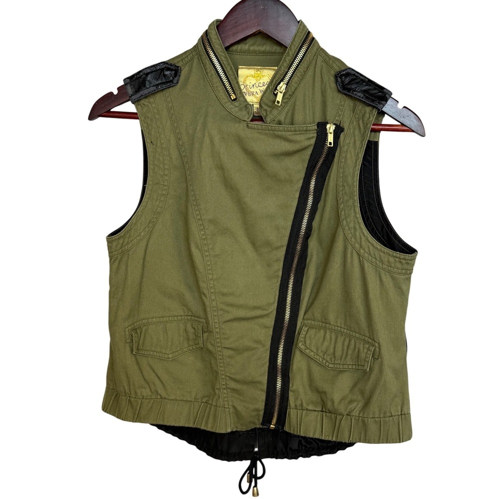 Princess Vera Wang Olive Green Utility Vest Asymmetrical Zip Faux Leather Kids M